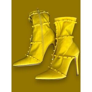 Olivia Yellow Spikes Stiletto High Heel Super Sexy Ankle Boot US WOMEN Size 7